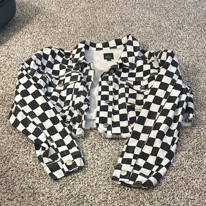 Wild Fable Black and White Checkered Jean Jacket